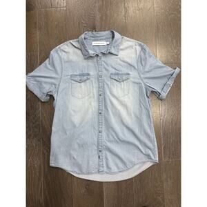 Vintage 90s CK Calvin Klein Jeans Denim Button Shirt Pockets Men Large Faded